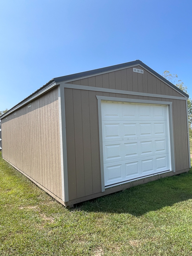 Taupe wood portable detached garage